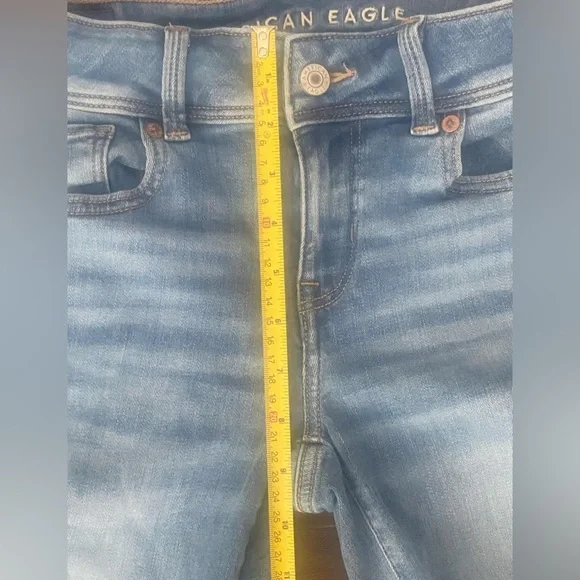 American Eagle Low Rise Bootcut Ripped Blue Jeans Size 0 - Picture 12 of 15